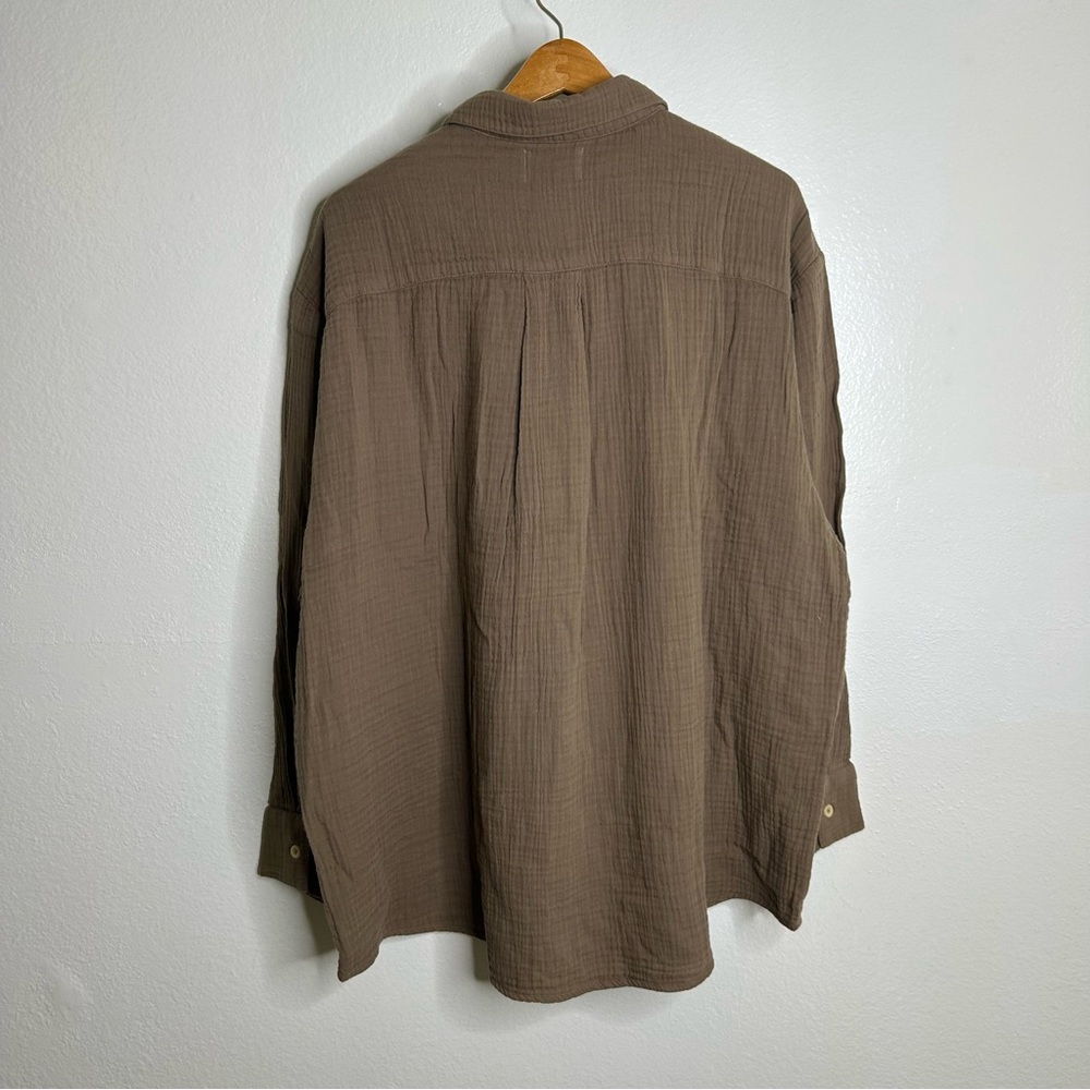 NWOT MATE The Label 100% Organic Cotton Gauze Button Down Shirt Brown Tan XL - Picture 8 of 15